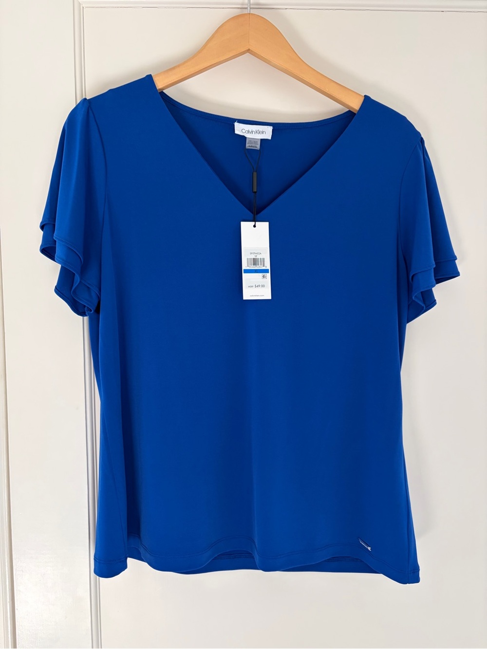 Calvin Klein Cobalt Blue V-Neck Short Sleeve Blouse